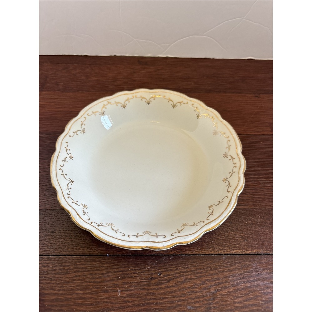VTG Homer Laughlin Hudson White Gold 8" Bowl Embossed Flowers Scalloped Rim